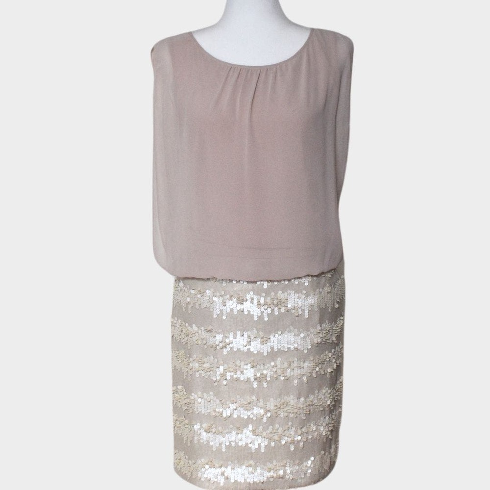 CALVIN KLEIN Sequined Blouson Dress Color Sand Size L